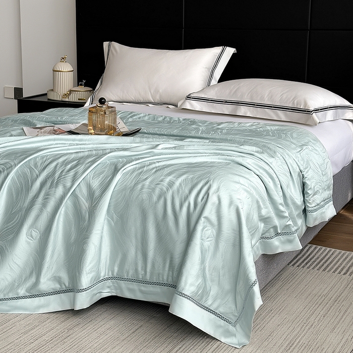 91家纺网 家纺一手货源 找家纺 蜜柚 2025春夏新品蒂芙尼100S天丝银丝大提花夏被夏凉被空调被 蒂芙尼蓝