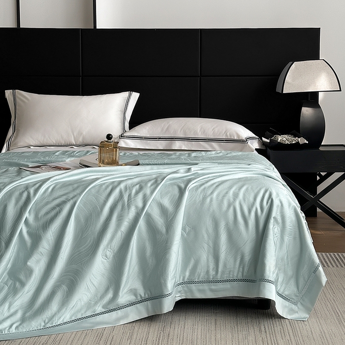 91家纺网 家纺一手货源 找家纺 蜜柚 2025春夏新品蒂芙尼100S天丝银丝大提花夏被夏凉被空调被 蒂芙尼蓝