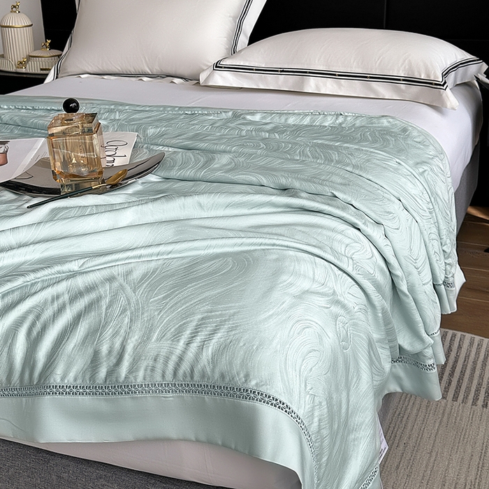 91家纺网 家纺一手货源 找家纺 蜜柚 2025春夏新品蒂芙尼100S天丝银丝大提花夏被夏凉被空调被 蒂芙尼蓝