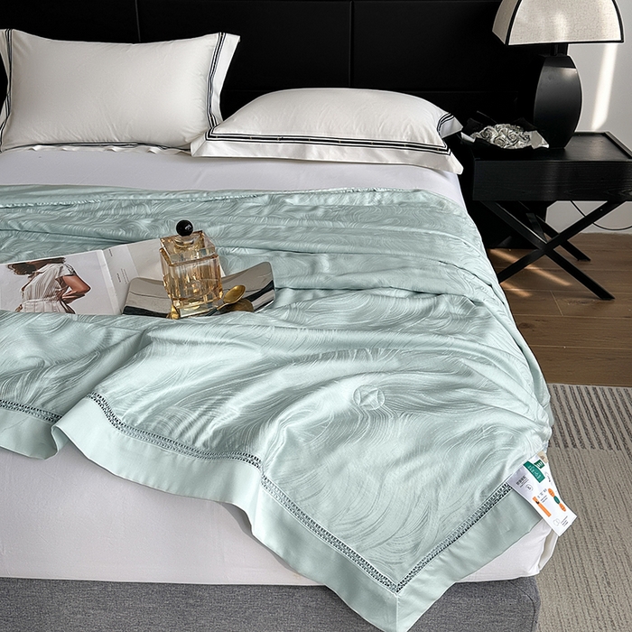 91家纺网 家纺一手货源 找家纺 蜜柚 2025春夏新品蒂芙尼100S天丝银丝大提花夏被夏凉被空调被 蒂芙尼蓝