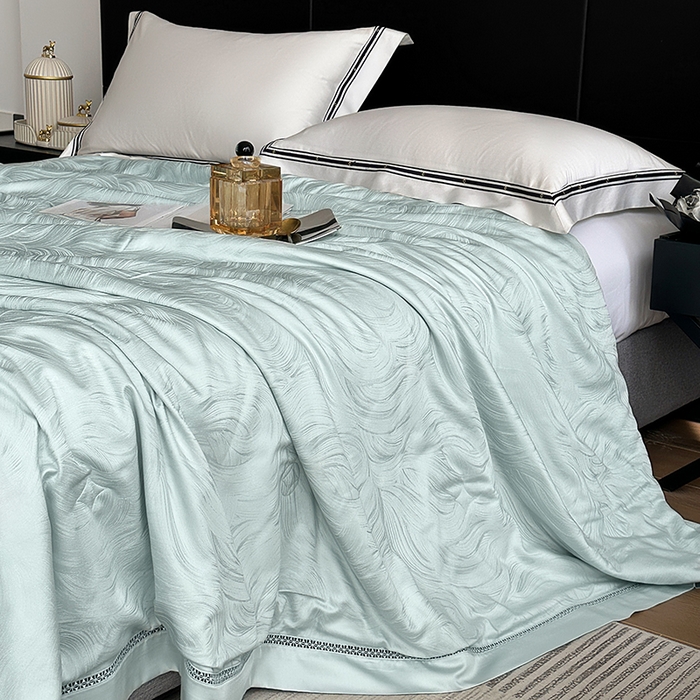 91家纺网 家纺一手货源 找家纺 蜜柚 2025春夏新品蒂芙尼100S天丝银丝大提花夏被夏凉被空调被 蒂芙尼蓝