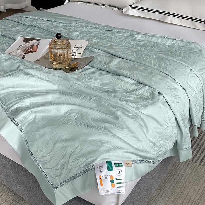 91家纺网 家纺一手货源 找家纺 蜜柚 2025春夏新品蒂芙尼100S天丝银丝大提花夏被夏凉被空调被 蒂芙尼蓝