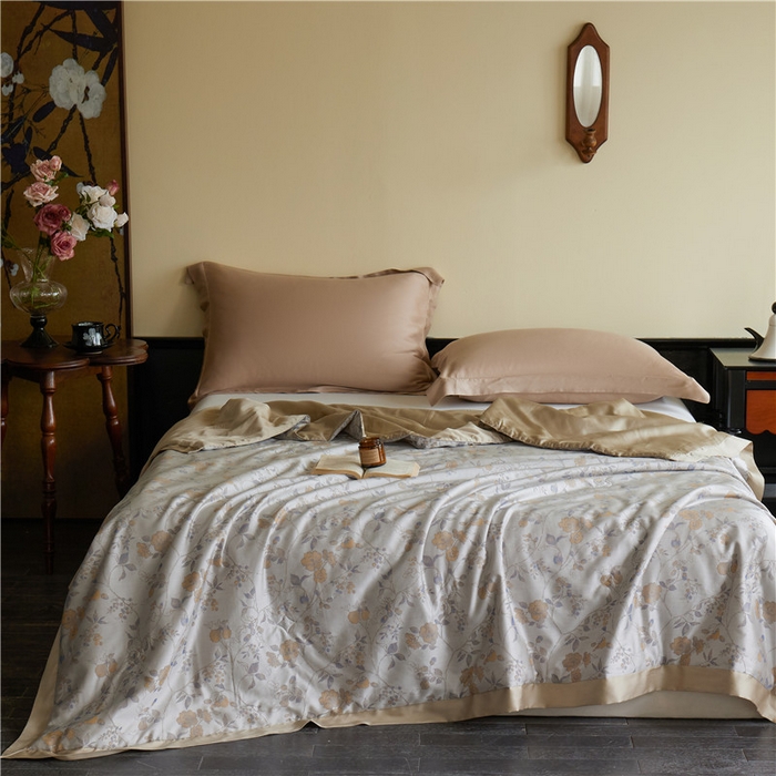 91家纺网 家纺一手货源 找家纺 蜜柚 2025春夏新品魅影A类兰精天丝棉高精密色织大提花夏被夏凉被空调被 曼珠沙华