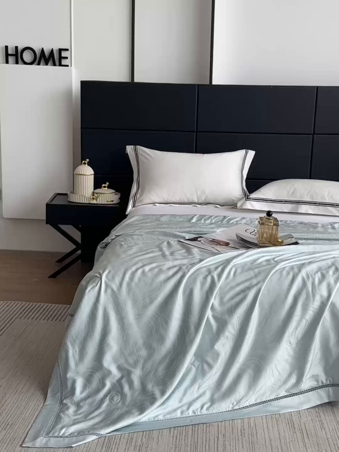 91家纺网 家纺一手货源 找家纺 蜜柚 2025春夏新品蒂芙尼100S天丝银丝大提花夏被夏凉被空调被 蒂芙尼蓝