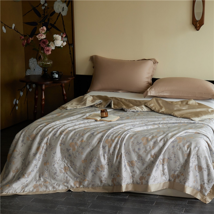 91家纺网 家纺一手货源 找家纺 蜜柚 2025春夏新品魅影A类兰精天丝棉高精密色织大提花夏被夏凉被空调被 曼珠沙华