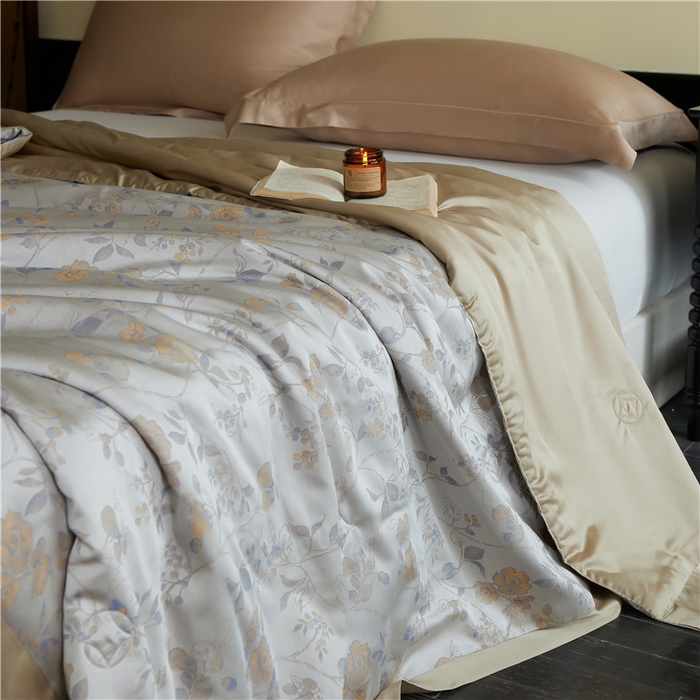 91家纺网 家纺一手货源 找家纺 蜜柚 2025春夏新品魅影A类兰精天丝棉高精密色织大提花夏被夏凉被空调被 曼珠沙华