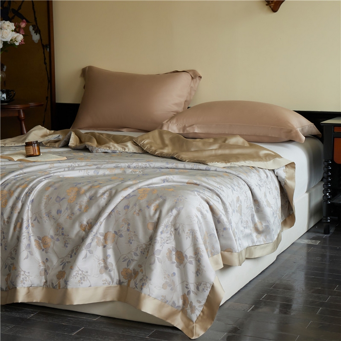 91家纺网 家纺一手货源 找家纺 蜜柚 2025春夏新品魅影A类兰精天丝棉高精密色织大提花夏被夏凉被空调被 曼珠沙华