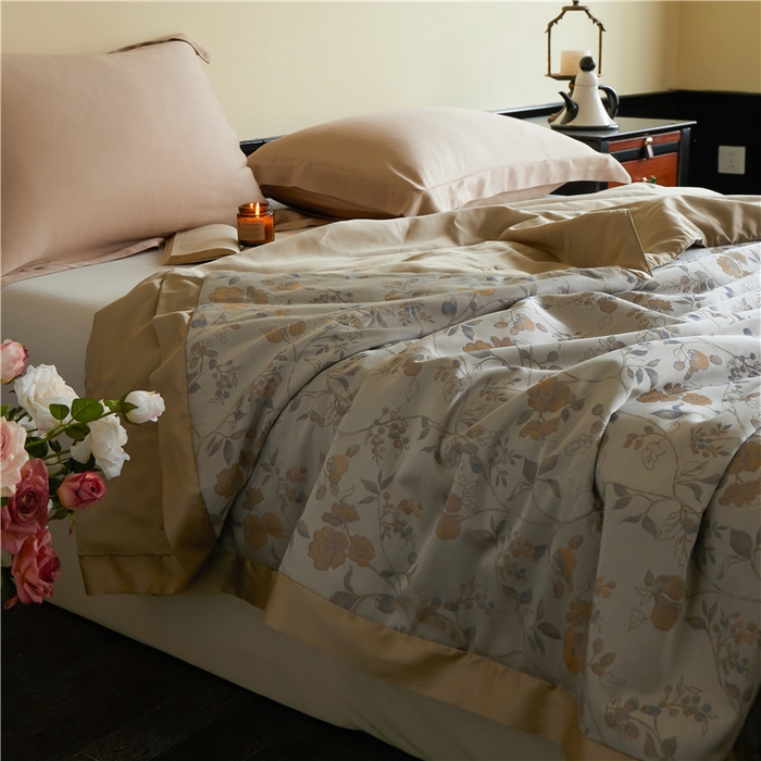 91家纺网 家纺一手货源 找家纺 蜜柚 2025春夏新品魅影A类兰精天丝棉高精密色织大提花夏被夏凉被空调被 曼珠沙华