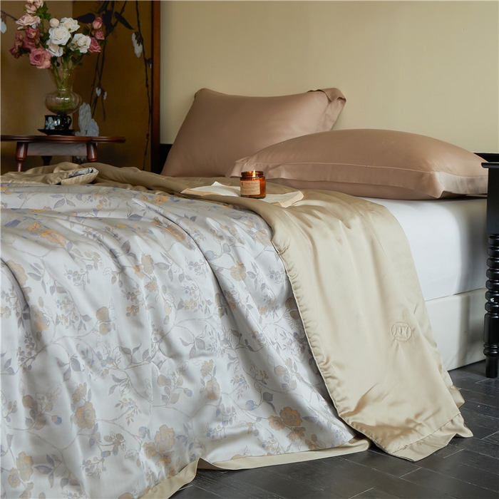 91家纺网 家纺一手货源 找家纺 蜜柚 2025春夏新品魅影A类兰精天丝棉高精密色织大提花夏被夏凉被空调被 曼珠沙华