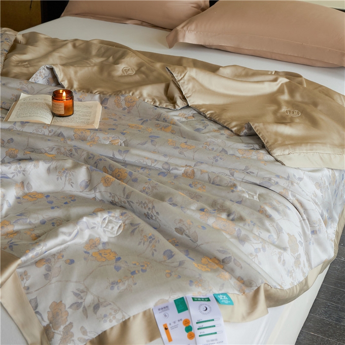 91家纺网 家纺一手货源 找家纺 蜜柚 2025春夏新品魅影A类兰精天丝棉高精密色织大提花夏被夏凉被空调被 曼珠沙华
