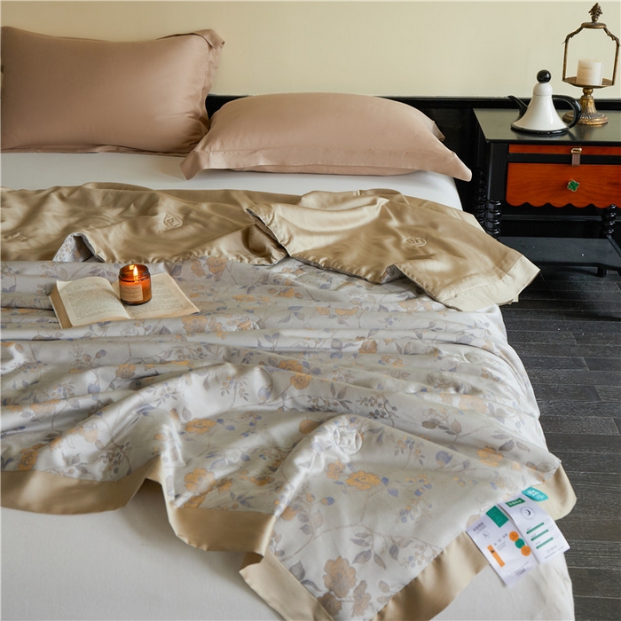 91家纺网 家纺一手货源 找家纺 蜜柚 2025春夏新品魅影A类兰精天丝棉高精密色织大提花夏被夏凉被空调被 曼珠沙华