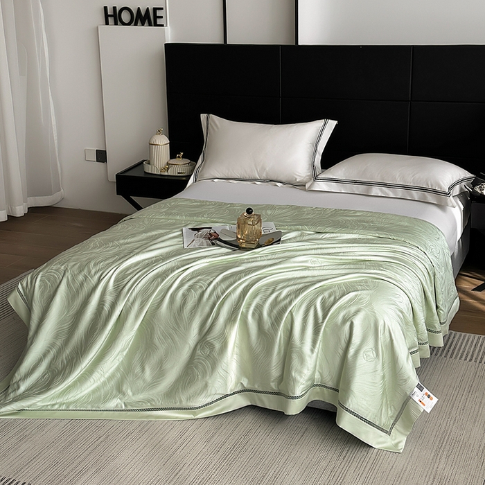 91家纺网 家纺一手货源 找家纺 蜜柚 2025春夏新品蒂芙尼100S天丝银丝大提花夏被夏凉被空调被 蒂芙尼绿