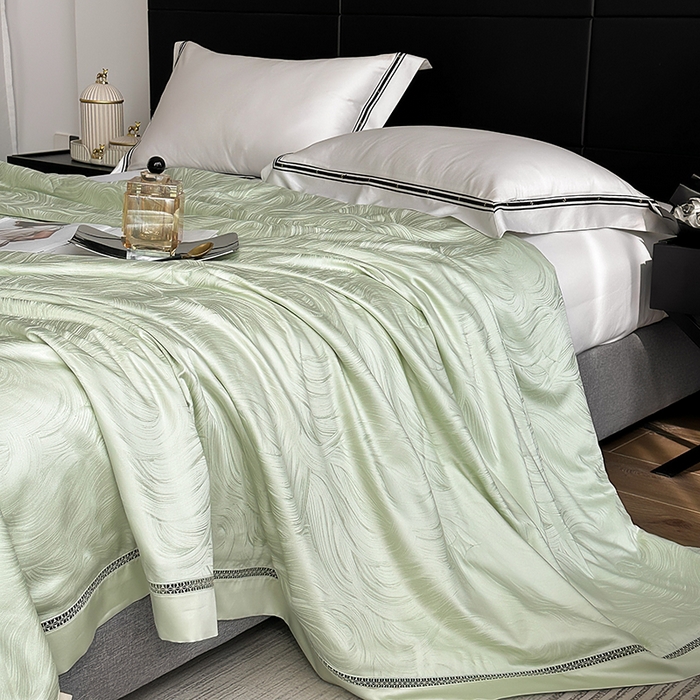 91家纺网 家纺一手货源 找家纺 蜜柚 2025春夏新品蒂芙尼100S天丝银丝大提花夏被夏凉被空调被 蒂芙尼绿