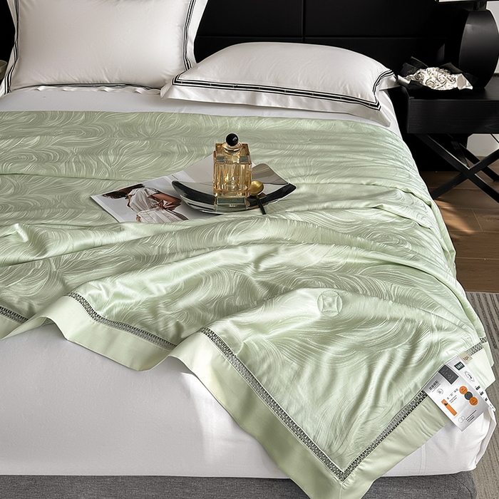 91家纺网 家纺一手货源 找家纺 蜜柚 2025春夏新品蒂芙尼100S天丝银丝大提花夏被夏凉被空调被 蒂芙尼绿