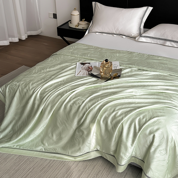 91家纺网 家纺一手货源 找家纺 蜜柚 2025春夏新品蒂芙尼100S天丝银丝大提花夏被夏凉被空调被 蒂芙尼绿