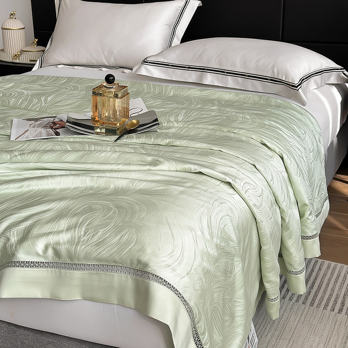 91家纺网 家纺一手货源 找家纺 蜜柚 2025春夏新品蒂芙尼100S天丝银丝大提花夏被夏凉被空调被 蒂芙尼绿