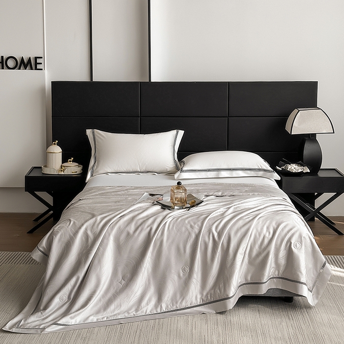 91家纺网 家纺一手货源 找家纺 蜜柚 2025春夏新品蒂芙尼100S天丝银丝大提花夏被夏凉被空调被 蒂芙尼灰