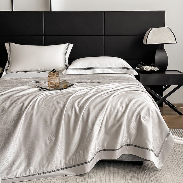 91家纺网 家纺一手货源 找家纺 蜜柚 2025春夏新品蒂芙尼100S天丝银丝大提花夏被夏凉被空调被 蒂芙尼灰