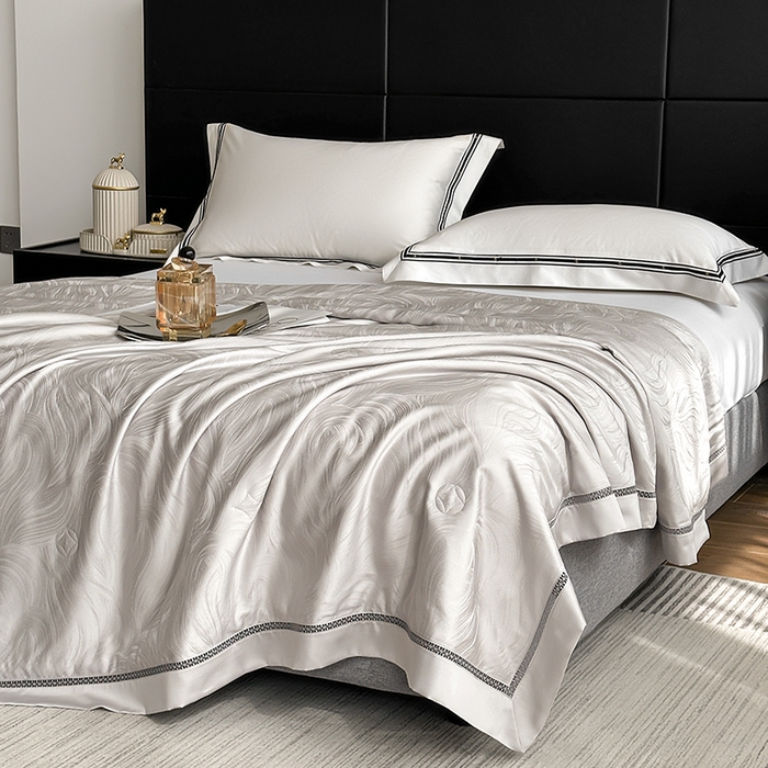 91家纺网 家纺一手货源 找家纺 蜜柚 2025春夏新品蒂芙尼100S天丝银丝大提花夏被夏凉被空调被 蒂芙尼灰