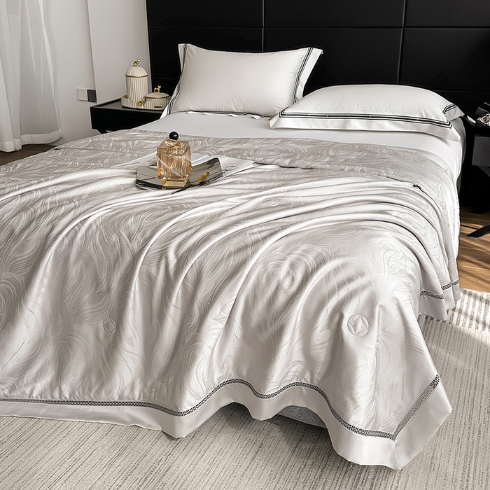 91家纺网 家纺一手货源 找家纺 蜜柚 2025春夏新品蒂芙尼100S天丝银丝大提花夏被夏凉被空调被 蒂芙尼灰