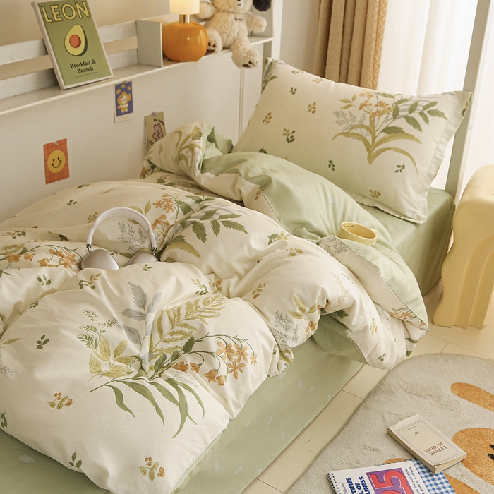 91家纺网 家纺一手货源 找家纺 天之爱 2025新款全棉纯棉印花三件套学生六件套 春意绵绵