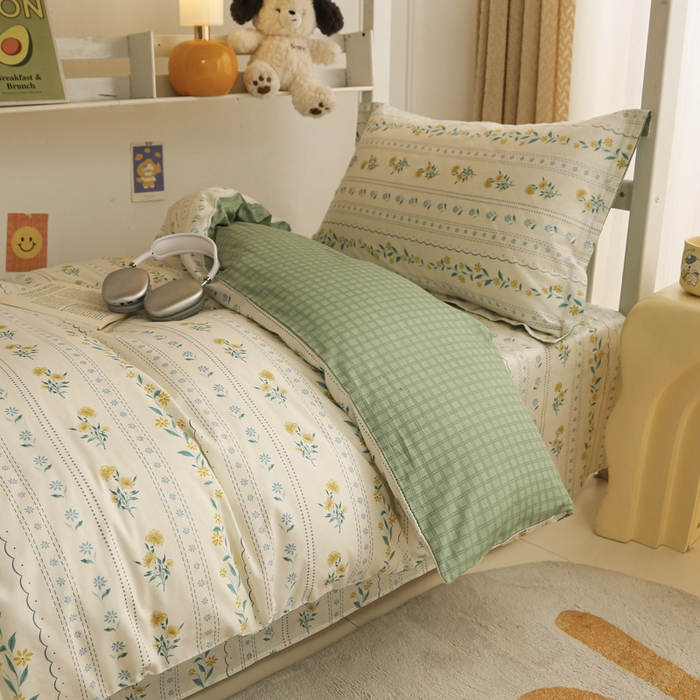 91家纺网 家纺一手货源 找家纺 天之爱 2025新款全棉纯棉印花三件套学生六件套 花语初晴