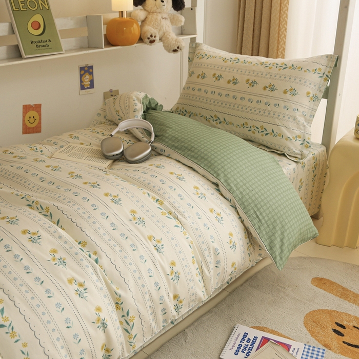 91家纺网 家纺一手货源 找家纺 天之爱 2025新款全棉纯棉印花三件套学生六件套 花语初晴