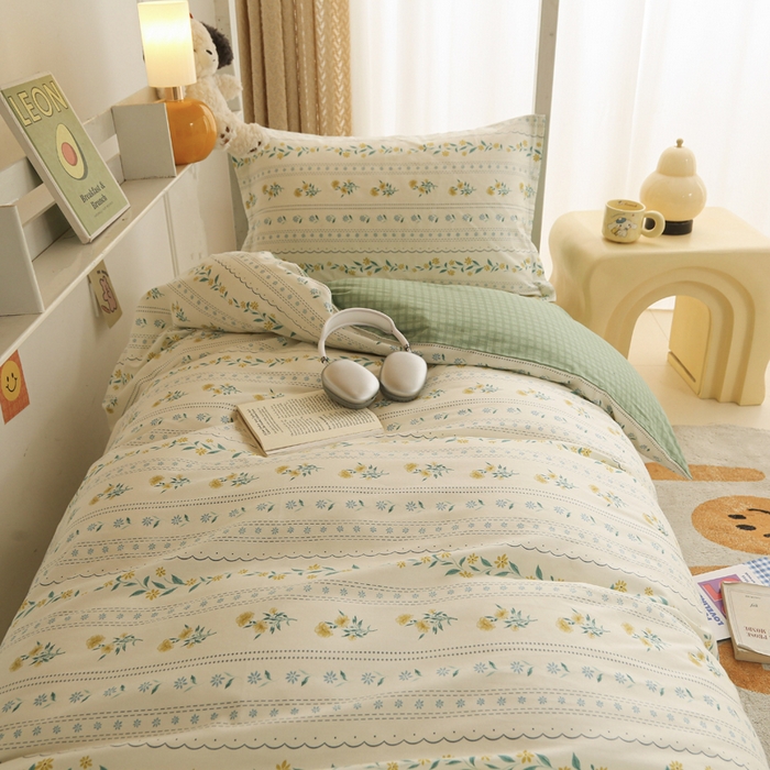 91家纺网 家纺一手货源 找家纺 天之爱 2025新款全棉纯棉印花三件套学生六件套 花语初晴