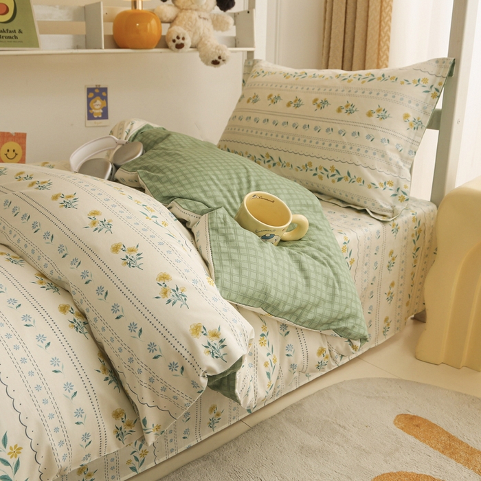 91家纺网 家纺一手货源 找家纺 天之爱 2025新款全棉纯棉印花三件套学生六件套 花语初晴