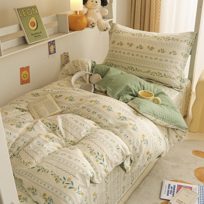 91家纺网 家纺一手货源 找家纺 天之爱 2025新款全棉纯棉印花三件套学生六件套 花语初晴