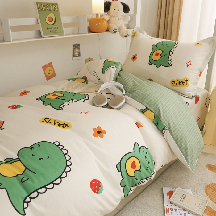 91家纺网 家纺一手货源 找家纺 天之爱 2025新款全棉纯棉印花三件套学生六件套 恐龙宝贝