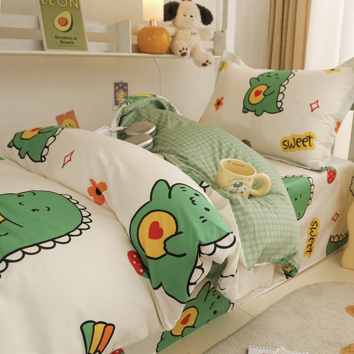 91家纺网 家纺一手货源 找家纺 天之爱 2025新款全棉纯棉印花三件套学生六件套 恐龙宝贝