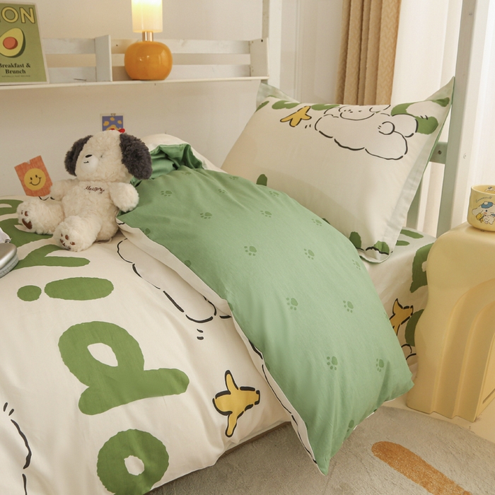 91家纺网 家纺一手货源 找家纺 天之爱 2025新款全棉纯棉印花三件套学生六件套 萌宝儿