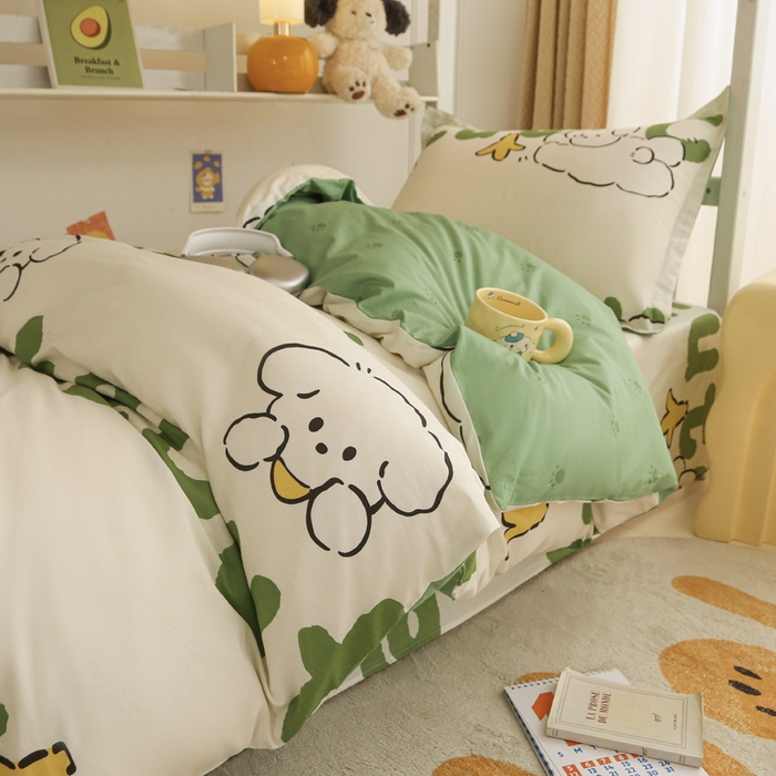 91家纺网 家纺一手货源 找家纺 天之爱 2025新款全棉纯棉印花三件套学生六件套 萌宝儿