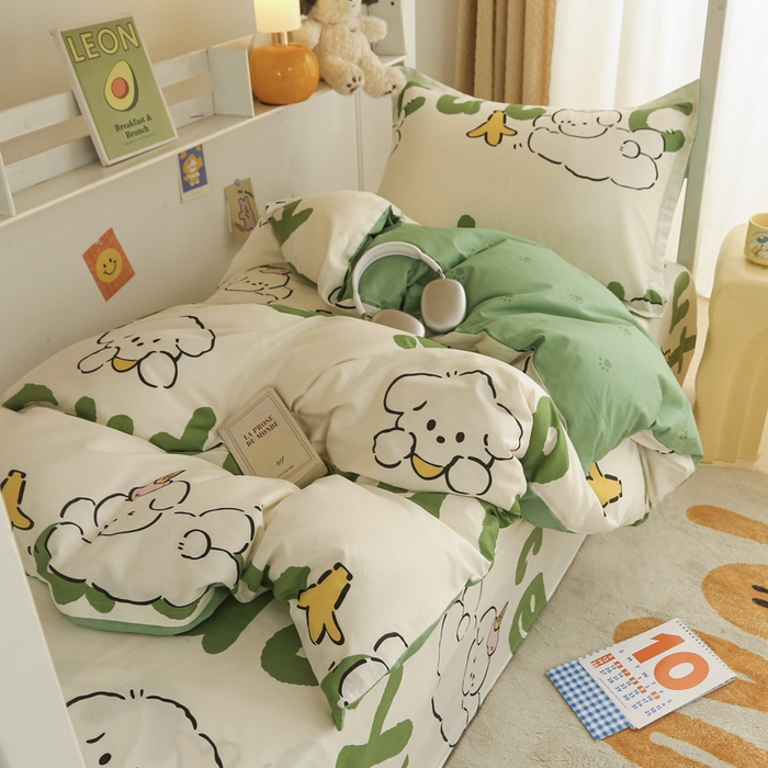 91家纺网 家纺一手货源 找家纺 天之爱 2025新款全棉纯棉印花三件套学生六件套 萌宝儿