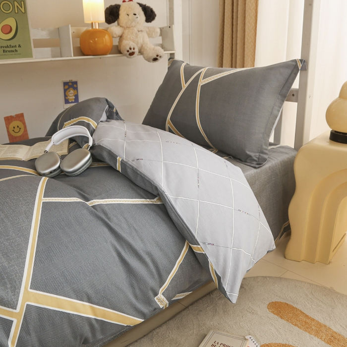 91家纺网 家纺一手货源 找家纺 天之爱 2025新款全棉纯棉印花三件套学生六件套 时尚拼图