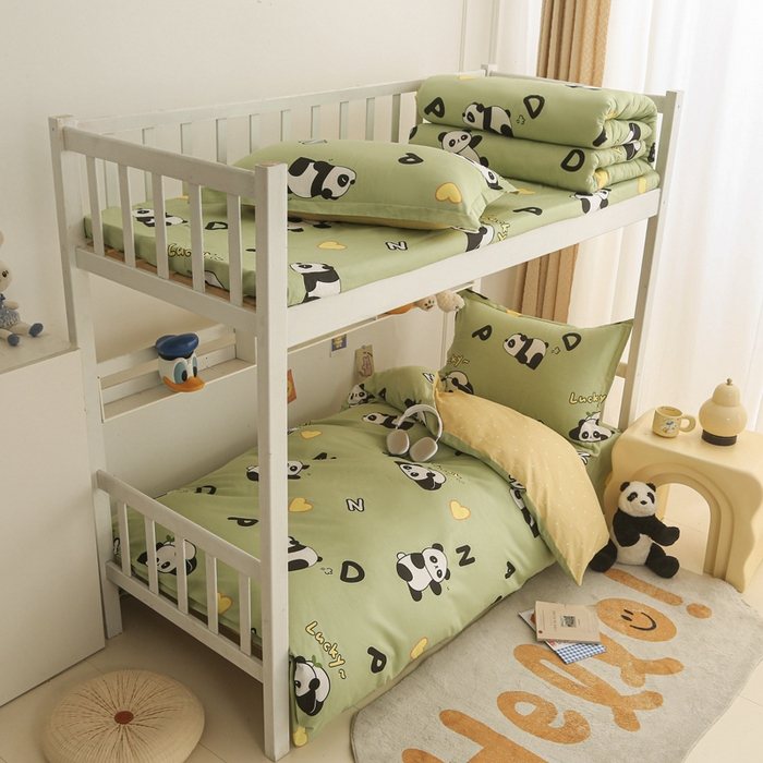 91家纺网 家纺一手货源 找家纺 天之爱 2025新款全棉纯棉印花三件套学生六件套 熊猫宝贝