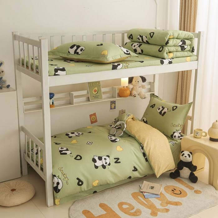 91家纺网 家纺一手货源 找家纺 天之爱 2025新款全棉纯棉印花三件套学生六件套 熊猫宝贝