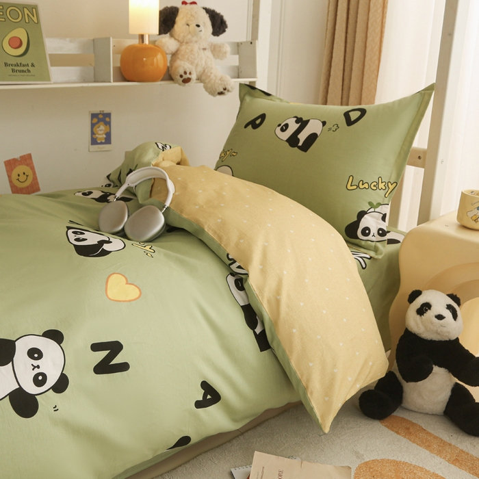 91家纺网 家纺一手货源 找家纺 天之爱 2025新款全棉纯棉印花三件套学生六件套 熊猫宝贝