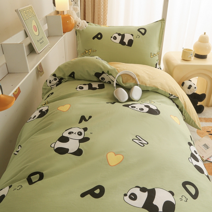 91家纺网 家纺一手货源 找家纺 天之爱 2025新款全棉纯棉印花三件套学生六件套 熊猫宝贝