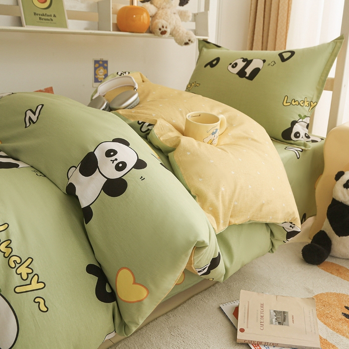 91家纺网 家纺一手货源 找家纺 天之爱 2025新款全棉纯棉印花三件套学生六件套 熊猫宝贝