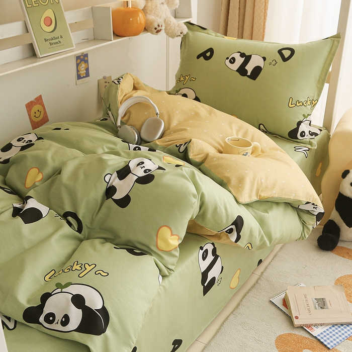 91家纺网 家纺一手货源 找家纺 天之爱 2025新款全棉纯棉印花三件套学生六件套 熊猫宝贝