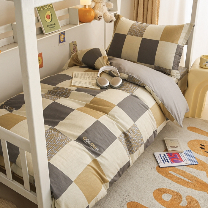 91家纺网 家纺一手货源 找家纺 天之爱 2025新款全棉纯棉印花三件套学生六件套 雅阁灰