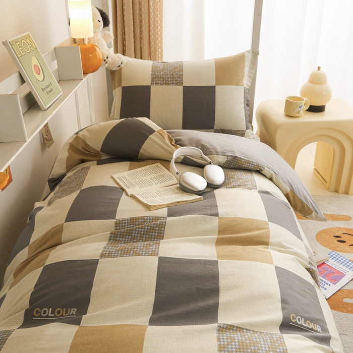 91家纺网 家纺一手货源 找家纺 天之爱 2025新款全棉纯棉印花三件套学生六件套 雅阁灰