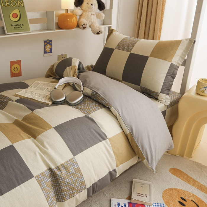 91家纺网 家纺一手货源 找家纺 天之爱 2025新款全棉纯棉印花三件套学生六件套 雅阁灰