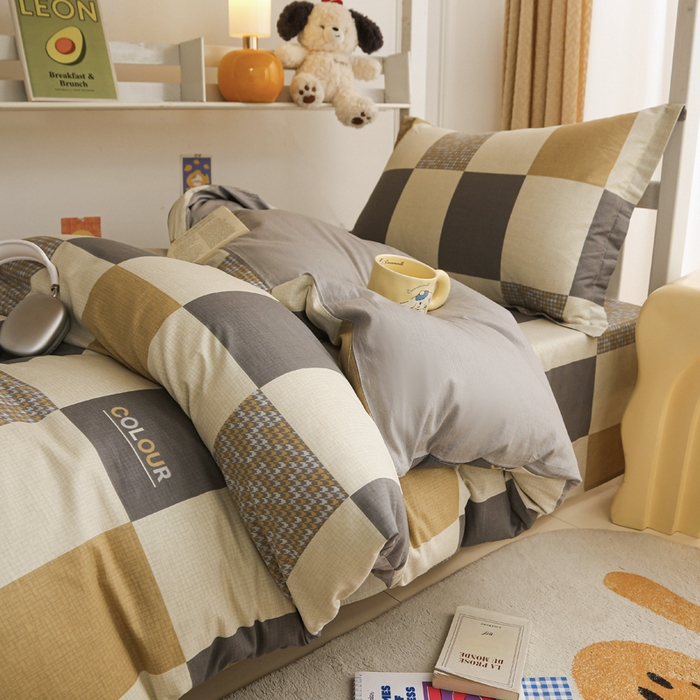 91家纺网 家纺一手货源 找家纺 天之爱 2025新款全棉纯棉印花三件套学生六件套 雅阁灰