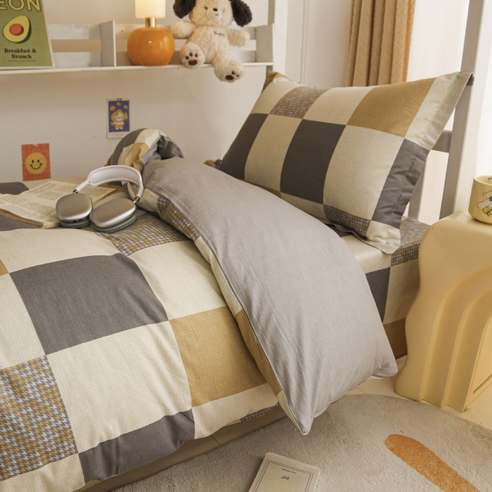 91家纺网 家纺一手货源 找家纺 天之爱 2025新款全棉纯棉印花三件套学生六件套 雅阁灰