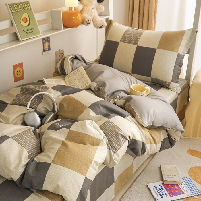 91家纺网 家纺一手货源 找家纺 天之爱 2025新款全棉纯棉印花三件套学生六件套 雅阁灰