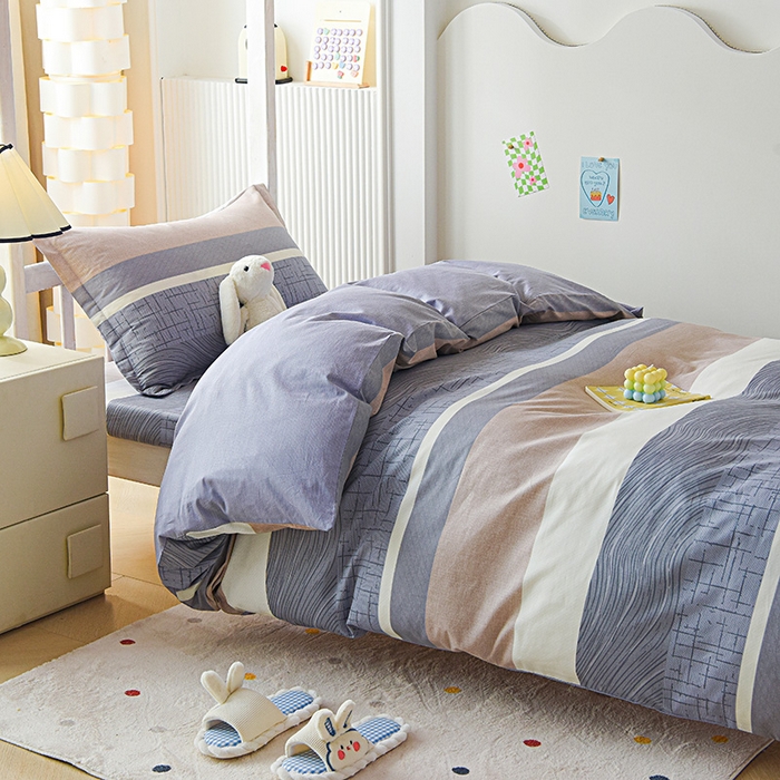 91家纺网 家纺一手货源 找家纺 天之爱 2025新款全棉纯棉印花三件套学生六件套 布兰卡-灰