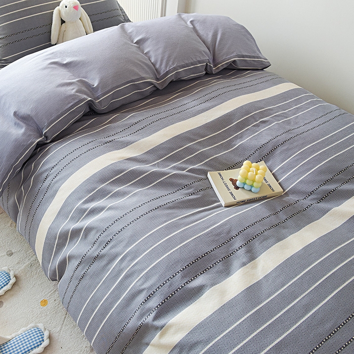 91家纺网 家纺一手货源 找家纺 天之爱 2025新款全棉纯棉印花三件套学生六件套 芬利莱-灰